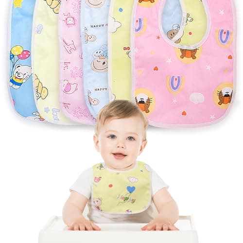 THE LITTLE LOOKERS Baby Feeding Bibs/Apron with Tich Button| Soft Cotton Fabric with PVC on Back/Quick Dry Bibs for Babies/Newborns/Infants (0 to 3 years) (Pack of 6)