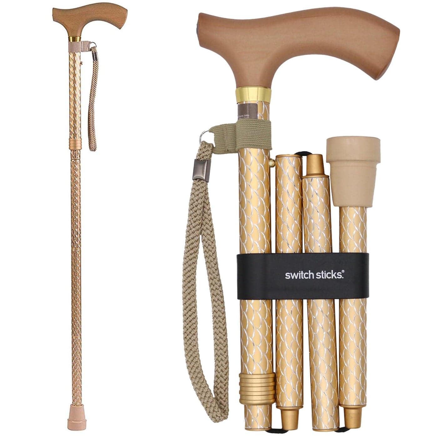 Switch Sticks Folding Walking Cane For Women Men Adjustable 3237 In Lightweight With Ergonomic Wood Handle SlipResistant Rubber Tip Supports 264 Lbs Canes For Women For Stability FSAHSA