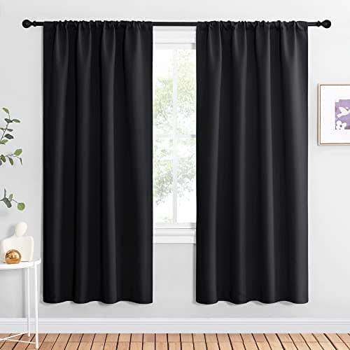 NICETOWN Halloween Living Room Blackout Shades - All Season Rod Pocket Thermal Insulated Solid Blackout Curtains/Drapes for Living Room (Set of 2, 42 inches by 72 Inch, Black)