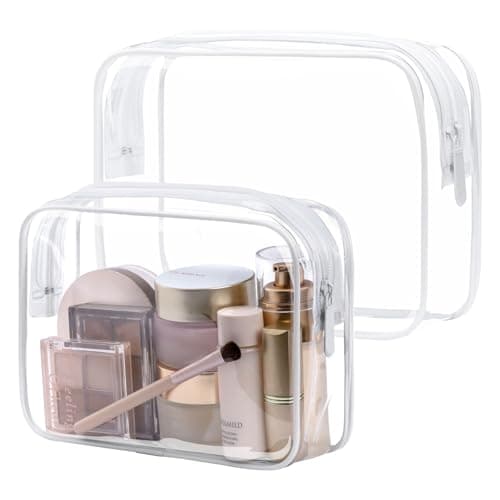 PACKISM TSA Approved Toiletry Bag - Clear Makeup Bags in 2 Size, Durable with Supporting Frame, Perfect for Travel Essentials, Carry-on Airport Airline Compliant Bag, White