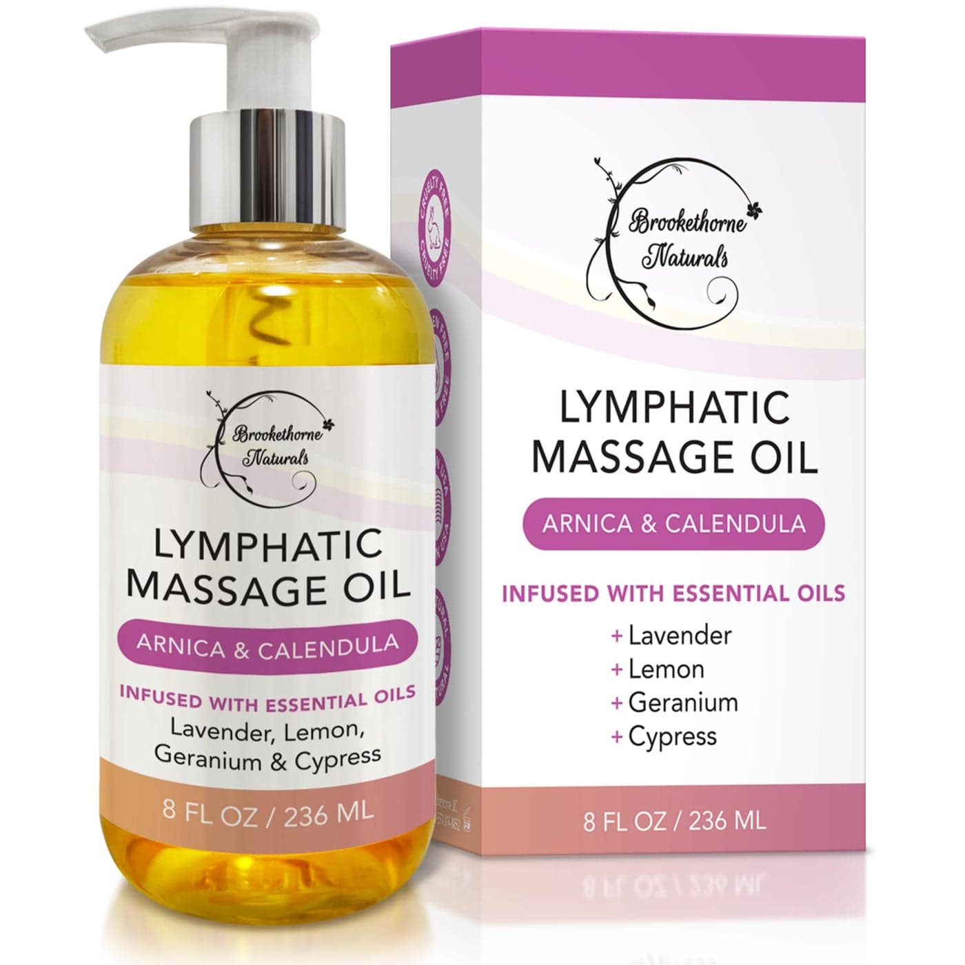 Lymphatic Massage Oil for Massage Therapy Natural Lymphatic Drainage Premium Quality with Arnica Lavender Oil for Post Surgery Recovery Detox 8oz by Brookethorne Naturals
