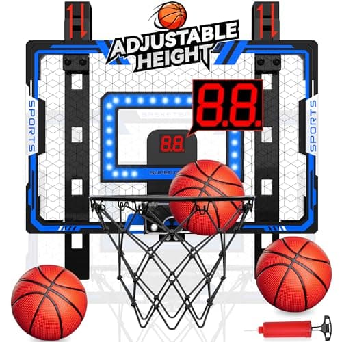 Indoor Basketball Hoop for Kids Adjustable Height Basketball Hoop Over The Door with LED LightScoreboard3 Balls Mini Basketball Hoop Easter Birthday Gifts for Boys Ages 4 5 6 7 8 9 10 11 12