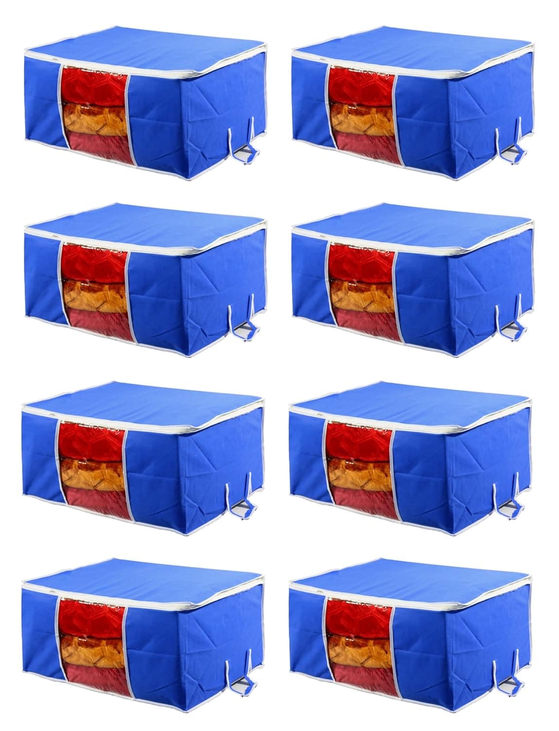 AARON INC Underbed Rectangular Non Woven Blanket Storage Bag Transparent Window with Zipper Storage Organiser Blanket Cover set of 8Grey Extra Large Size 64X47X32 Cm