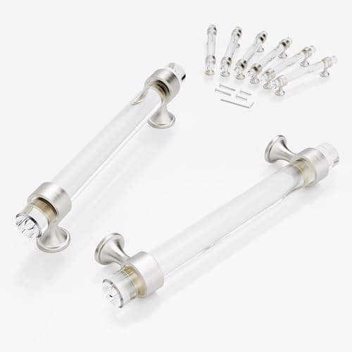 CEYMIO 6 Pack Glass Cabinet Handles and Pulls for Cabinets and Drawers Kitchen Bathroom Bedroom Brushed Nickel Pull Door Handle Distance Glass Crystal Knobs 128 mm