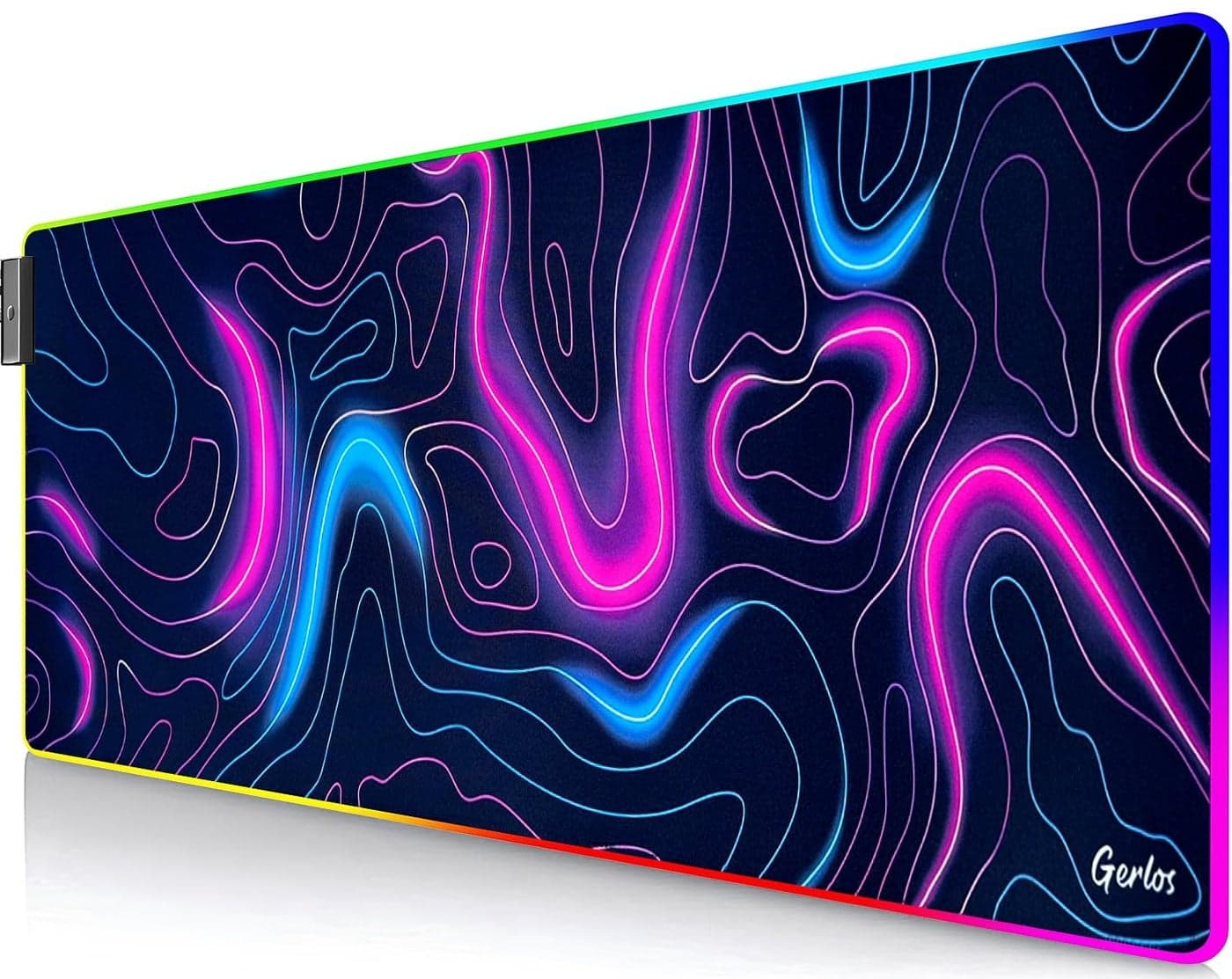 Gerlos RGB Gaming Mouse Pad, Large Extended LED Desk Mat with 12 Light Modes, Non-Slip Rubber Base, Water-Resistant, 31.5×11.8 Inch