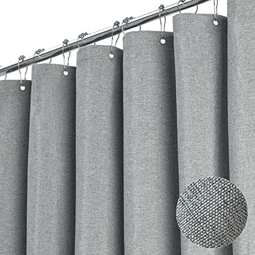 BTTN Long Grey Fabric Shower Curtain, 230GSM Linen Textured Heavy Duty Cloth Shower Curtain Set with Hooks, Waterproof Neutral Weighted Luxury Decorative Shower Curtains for Bathroom(Gray, W72xH78)