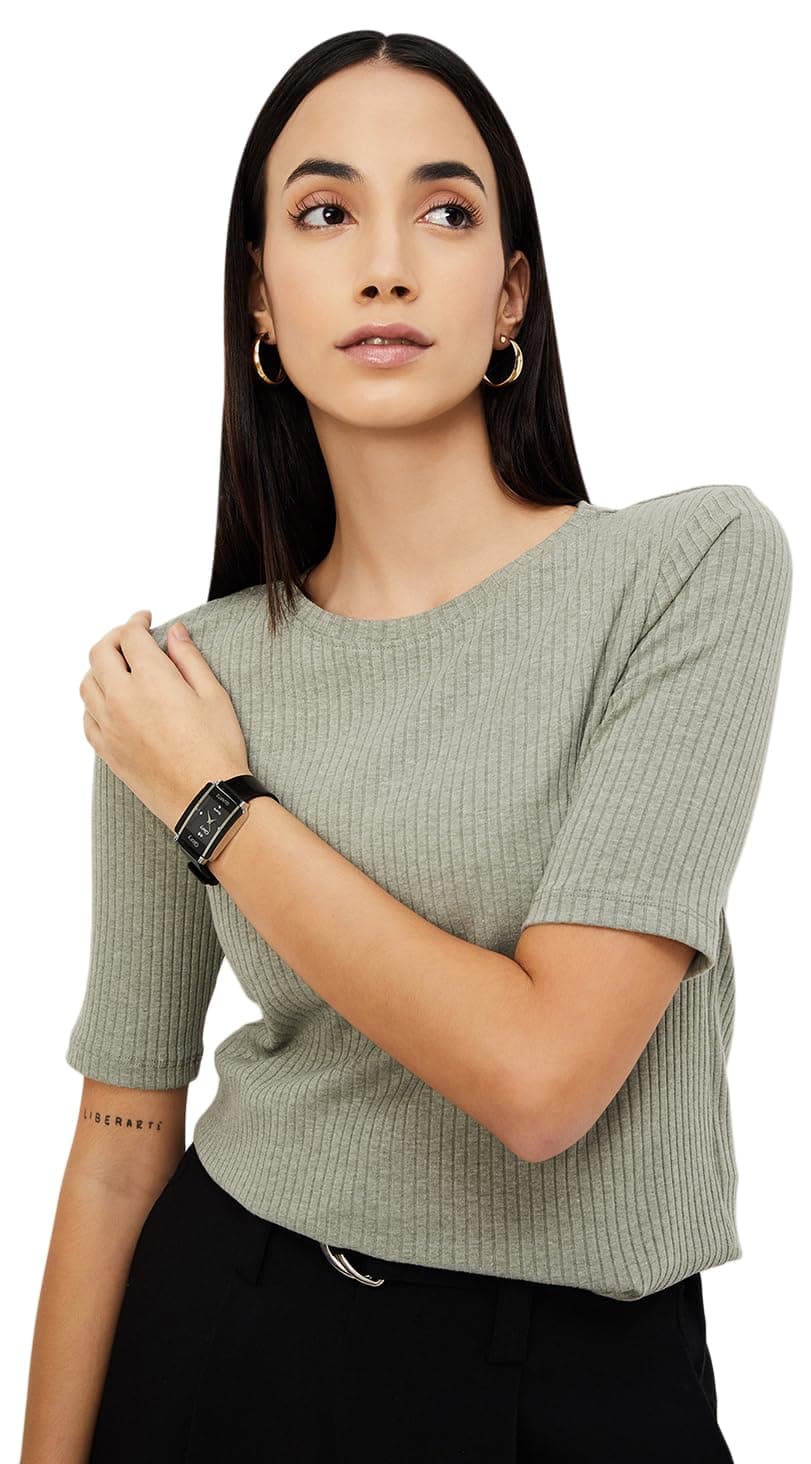 Max Women Ribbed T-Shirt, Grey,XXL