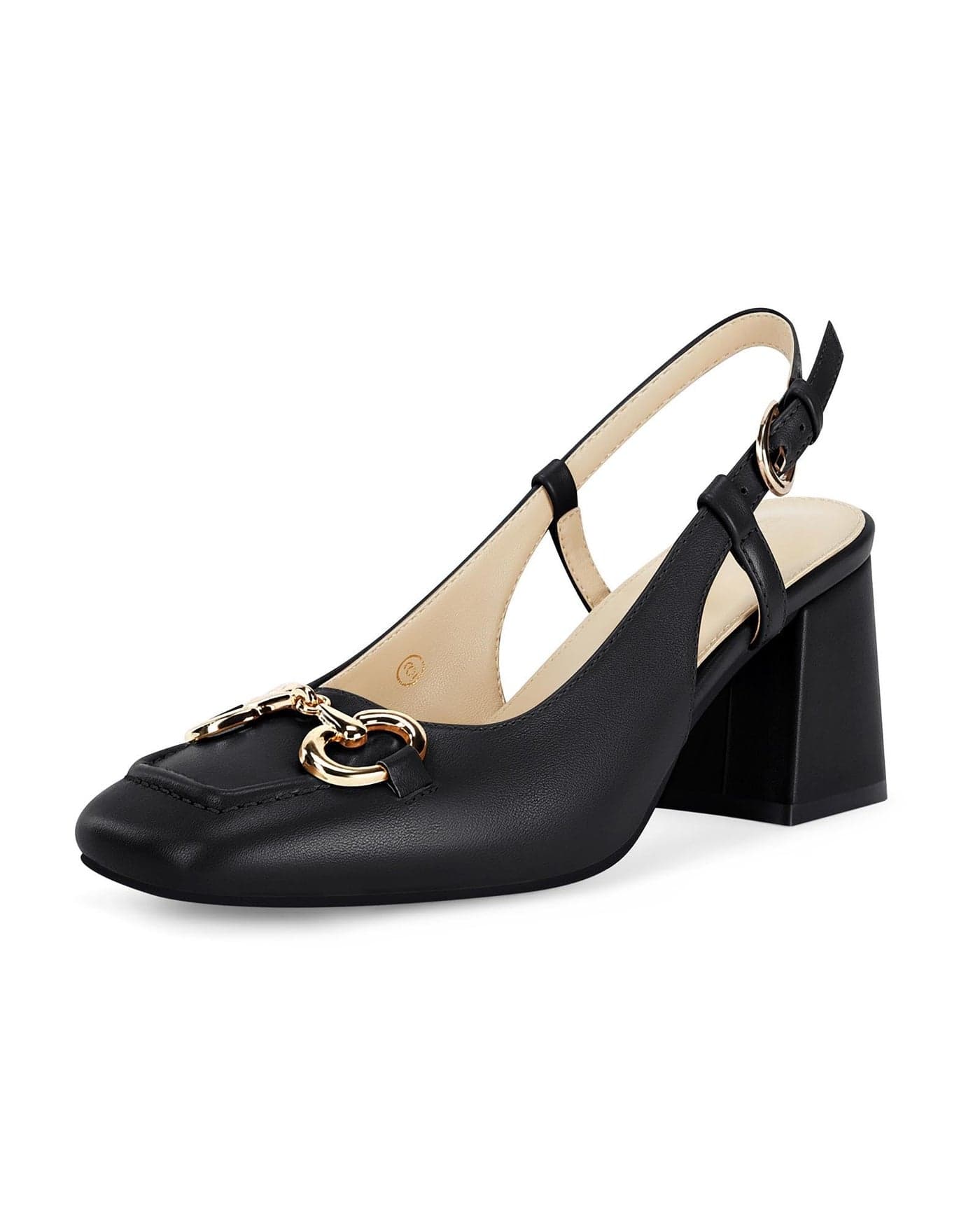 Coutgo Womens Slingback Chunky Block Heels Pumps Square Toe Metal Buckle Party Dress Work Shoes Black Size 8