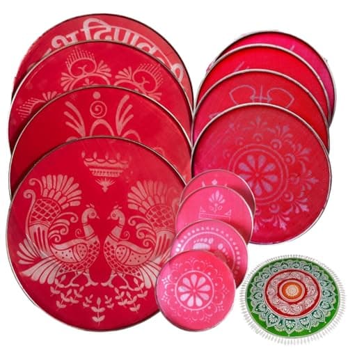 Artonezt Set of 12 Kolam Rangoli Stencils for Door Entrance Plastic Mats 12", 8”, 4” Jaali Design Rangoli for Diwali, Navratri, Pongal, Gruhapravesam, Lakshmi Vrata, Deepavali