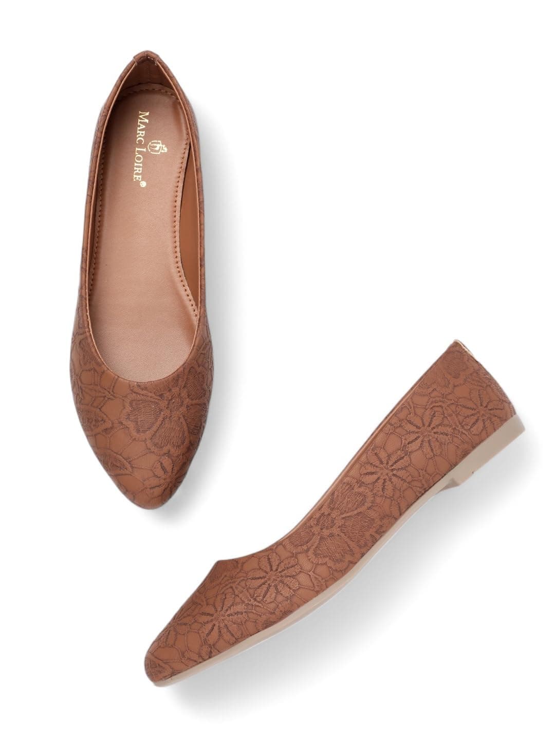 Marc Loire Women's Slip-On Flat Ballerina Shoes for Casual Wear, Party and Formal Occasions (Tan, UK Footwear Size System, Adult, Women, Numeric, Medium, 3)