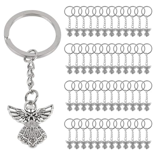 Framendino, 50 PCS Silver Guardian Angel Charm Keychains Pendant Key Chain for Wedding Party Favors