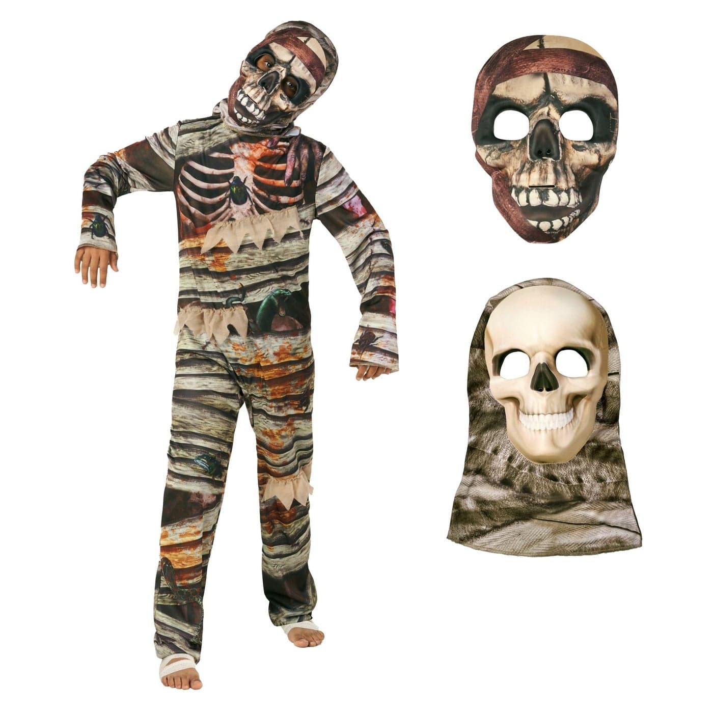 Morph Mummy Costume for Kids 2 Faced Kids Mummy Costume Mummy Kids Costume Mummy Halloween Costumes for Kids Mummy Costume for Girls Mummy Costume for Boys Pharaoh Halloween Costume Small