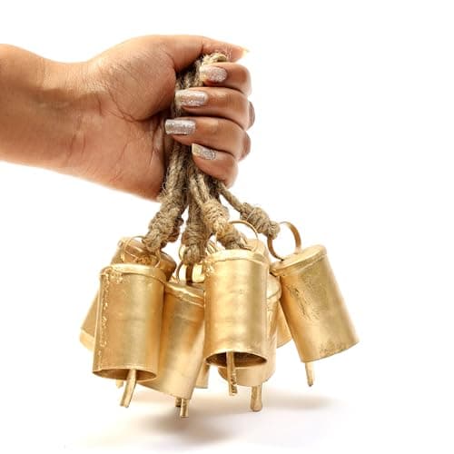 DULI Pack of 10 Rustic Mini Bell – Vintage Brass Hanging Bells for Decor & Craft (Wholesale), Wall Art, Diwali Decor, Home Decor Hanging Bells (Packof10-3InchesLongBells)