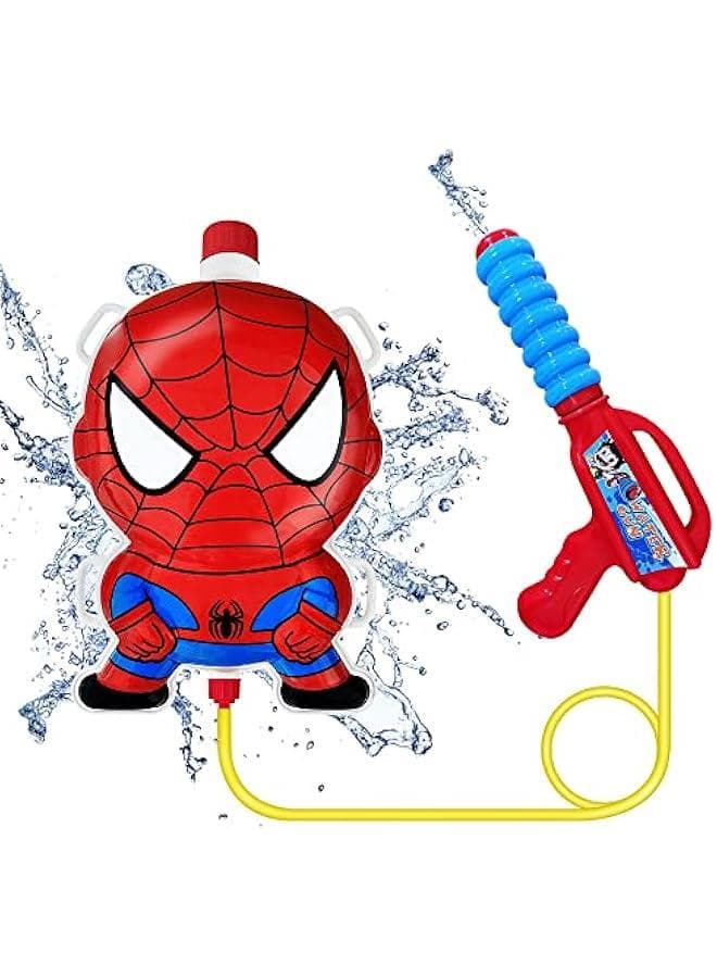 Backpack Water Gun for Kids, Superhero Squirt Gun, 1.3L Cartoon Summer Outdoor Toys with Adjustable Straps for Swimming Pool Backyard Beach Water Fight Game (Red)