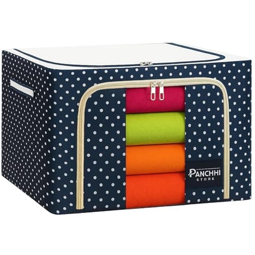 Panchhi Store Cloth Storage Box for Wardrobe 44L, Foldable Wardrobe Organizer Cloth Box with Steel Frame, Closet Organizers for Clothes, Saree Storage, Blanket Storage, Almirah Organiser - 1 Pcs