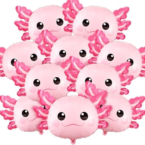 PullCrease 12 Pcs 34 Inch Axolotl Balloon Axolotl Birthday Party Decorations Aluminum Foil Inflatable Summer Supplies for Beach Themed Favor (Pink)
