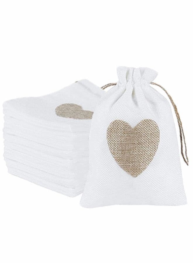 25-Piece Burlap Bags Drawstring Gift Bags with Heart Hessian Jute Jewelry Candy Pouches for Wedding Baby Shower Party Favors
