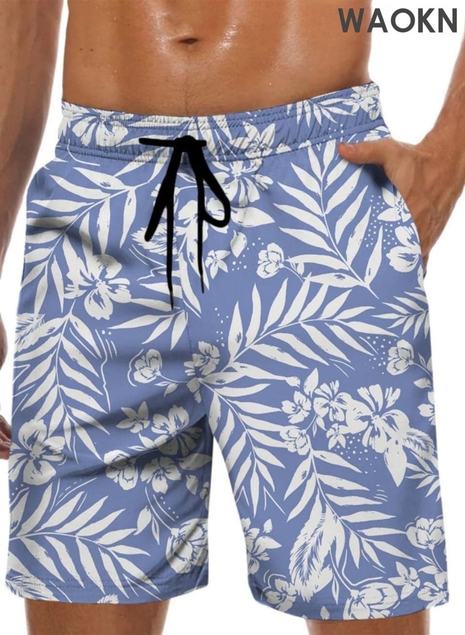 1pcs Men's Swim Trunks Hawaiian Bathing Mesh Lining Suit Swimsuits Beach Shorts with Pockets , loose soft and comfortable , Coconut tree pattern , Stable and not easy to fall off , easy to clean , blue
