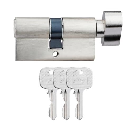 Godrej Cylinder | Eco Pin Cylinder | 1CK 60mm | Satin Steel Finish | Door Thickness Upto 40mm | 3 Keys