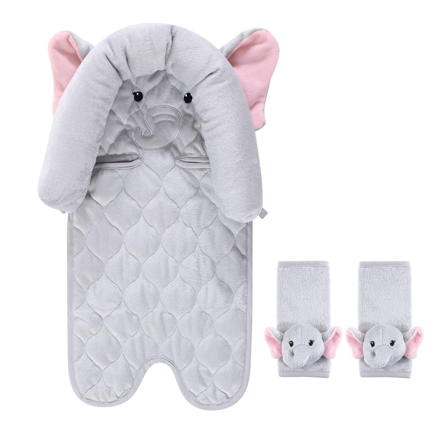 Hudson Baby Unisex Baby Car Seat Insert and Strap Covers Pretty Elephant One Size