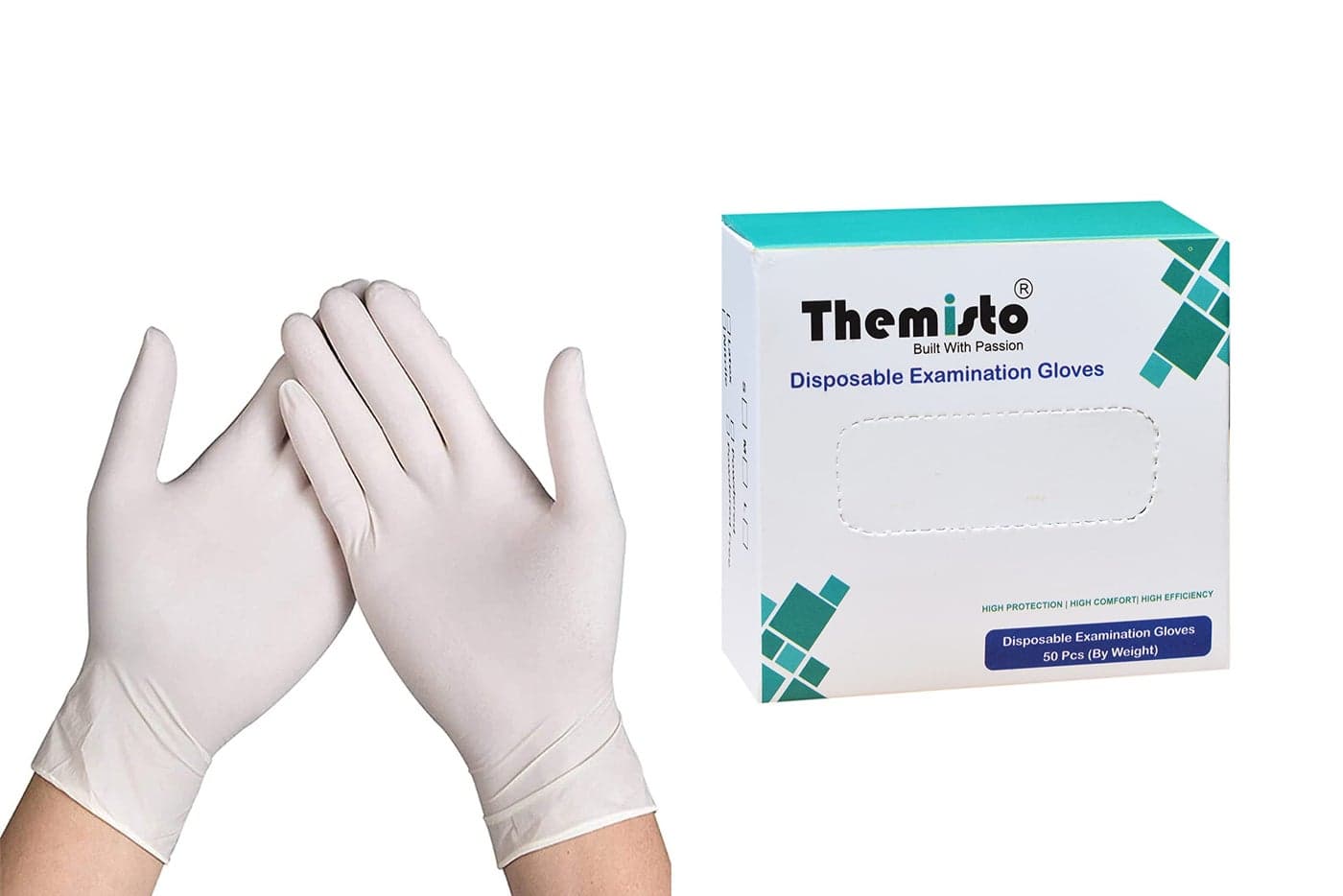 THEMISTO Latex Medical Examination Hand Gloves, Disposable Gloves Non-Sterile and Less Powdered, White Coloured Surgical Gloves - Pack of 50 Pieces(Medium)