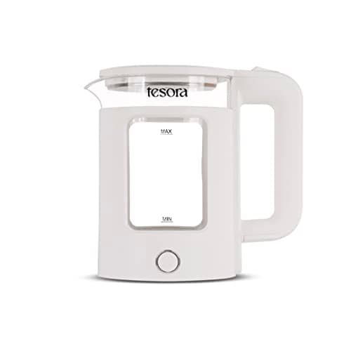 Tesora Electric Glass Kettle | Borosilicate Glass Body with Cool Touch PP Sleeve |1.5 Liter Capacity | 1350 Watts | Overheating & Boil Dry Protection | Off White | 1 Year Warranty by Tesora