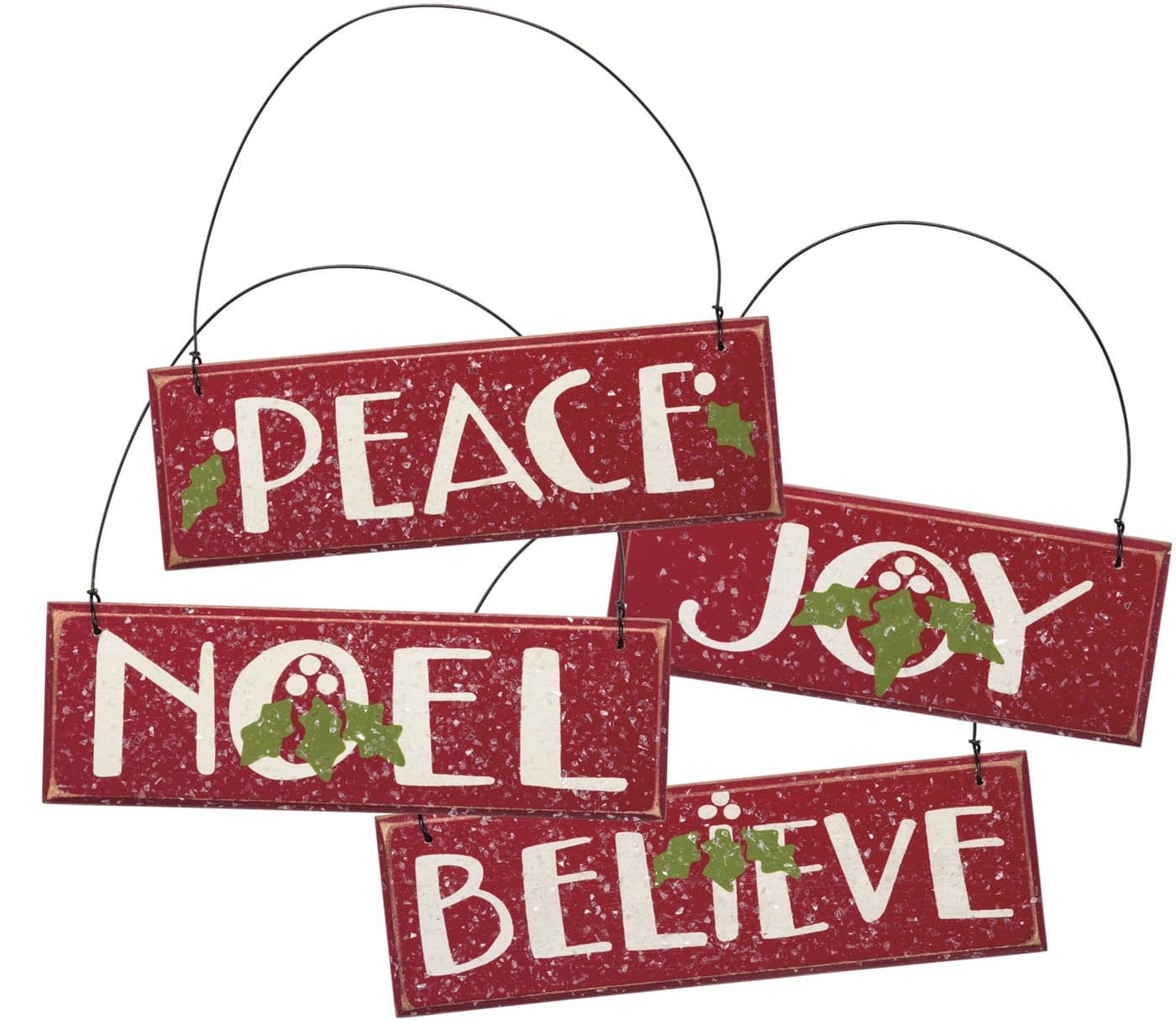 Ornaments Set of 4 Red Wooden Christmas Tree Holiday Home Decor Joy Peace Noel Believe