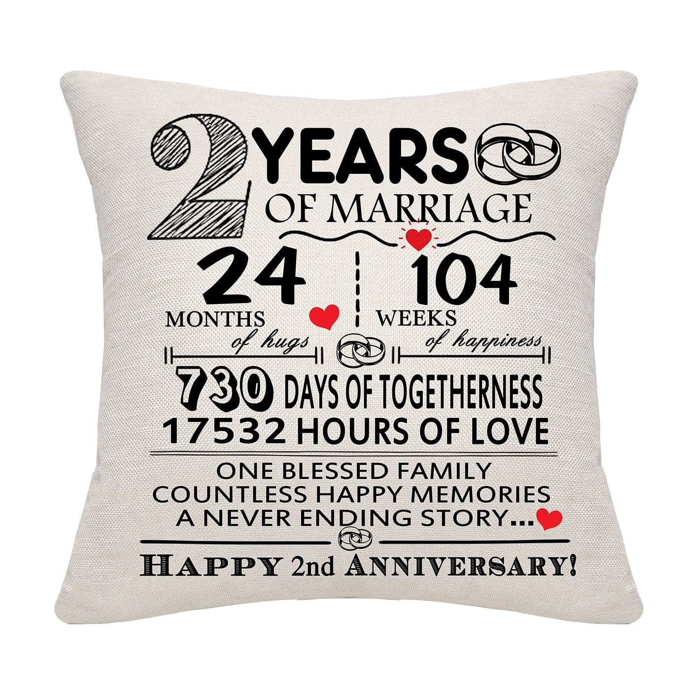 2 Years of Marriage Gift 2nd Wedding Anniversary Cushion Cover Keepsake Decoration Gift for Couples Parents Women Men Mum Dad Husband Wife Grandma Grandad Aunt Uncle Friends 2 YEARS