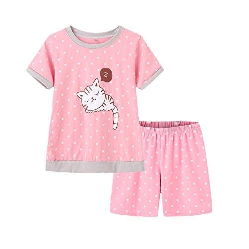 MyFav Young Girls Pajama Cute Cat Pattern Nighty Comfy Shorts Clothes Kids Sleepwear