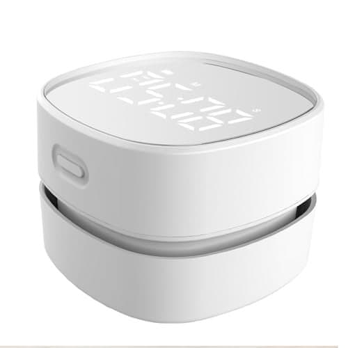 ODISTAR Counter Vacuum Cleaner,Mini Table dust Sweeper Energy with Digital Timer,Endurance up to 400 mins,360º Rotatable for Cleaning Rubber shavings,Crumbs Keyboard of Gifts for Kids(White)