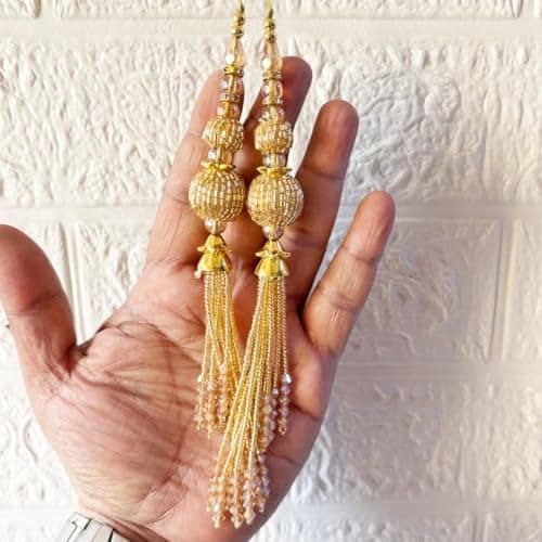Adikala Craft Store Handmade Ethnic Cutdana Latkan Tassel Set of 2 for Saree Pallu, Blouse, Suits, Dupatta, Lehenga Decor, DIY Art & Crafts (Golden Nalki)
