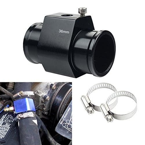 Dewhel Aluminum Black Water Temp Meter Temperature Gauge Joint Pipe Radiator Sensor Adaptor Clamps 36mm