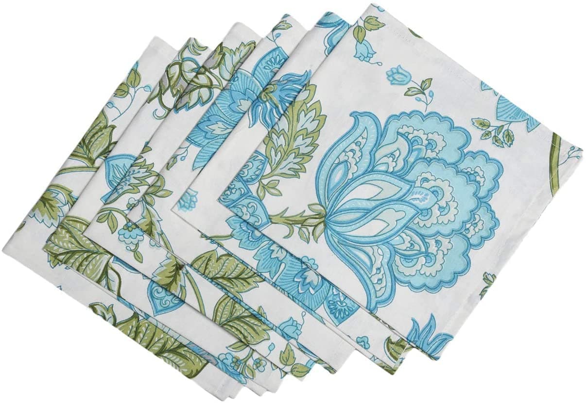 GURU JEE™ Cotton Napkin Set of 6 Floral 18x18 Inch Dinner Napkins Table Cloth Napkin Printed Cotton Napkins Washable Table Napkin