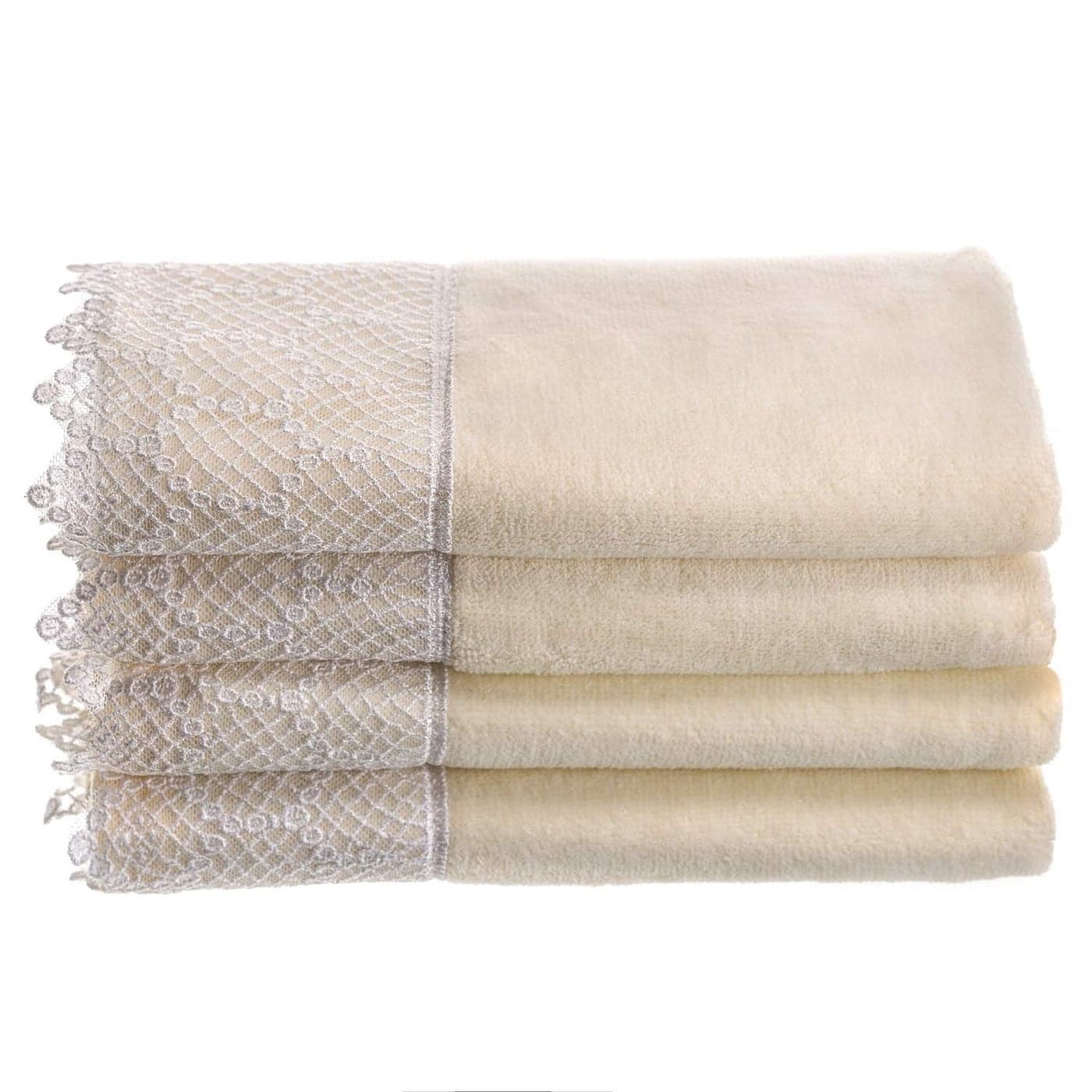 Creative Scents Fingertip Towels for Bathroom 11x18 inches Towel Set of 4 Soft Velour Finish Gorgeous Lace Trim 100 Cotton Machine Washable Perfect for Guest Bathroom CreamIvory
