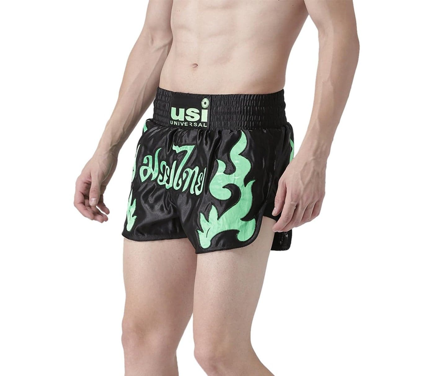 Usi Universal Muay Thai Black and Green Shorts
