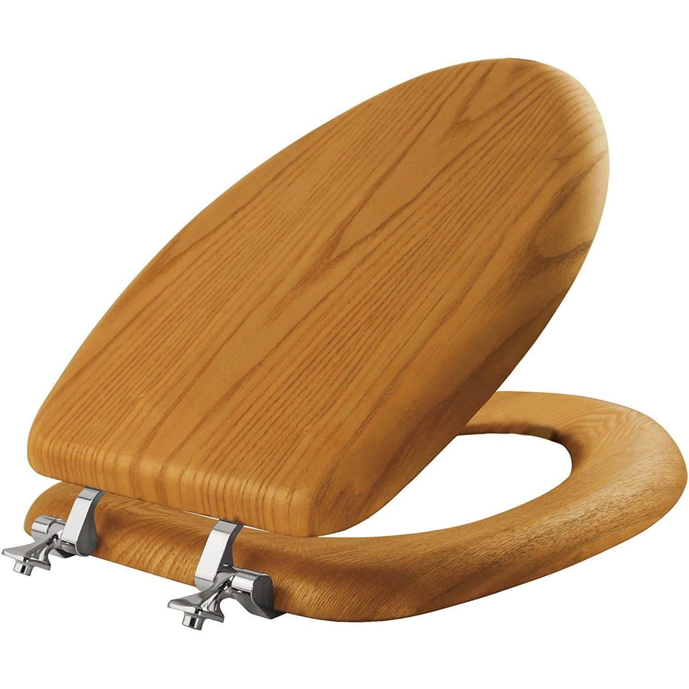 Mayfair Natural Oak Veneer Toilet Seat with Chrome Hinges Elongated Wood
