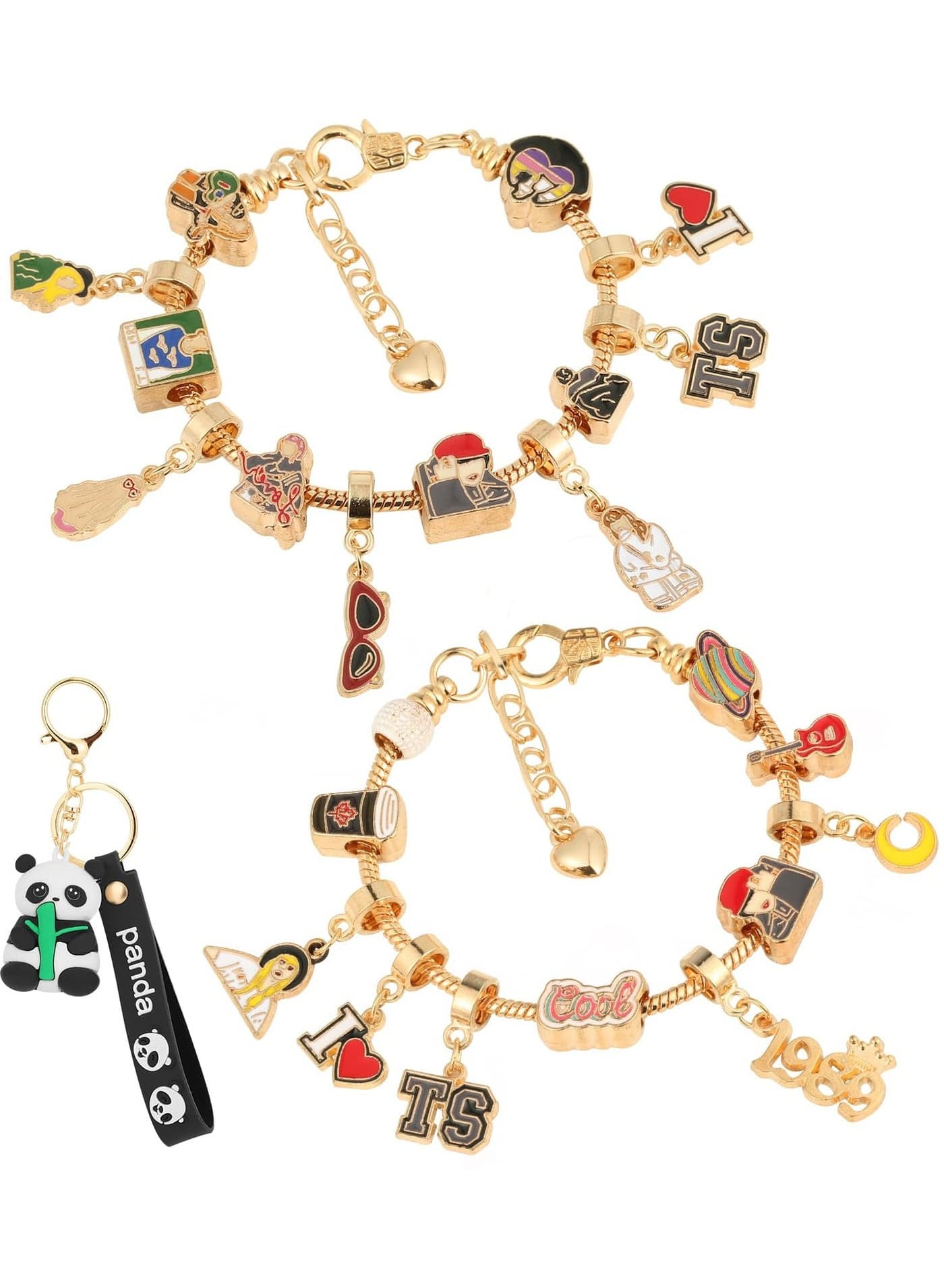 2 Pieces Friendship Bracelets for Women, Inspired Charm Bracelets, Adjustable Matching Couples Best Friend Bracelet Set with Cute Panda Keychain, Ideal Teen Girl Birthday Gifts