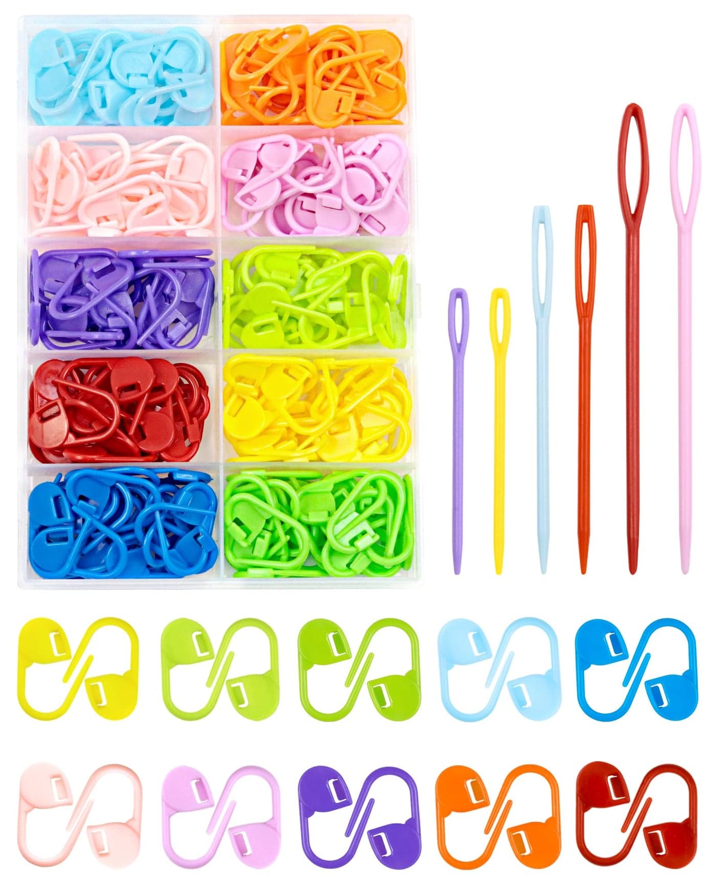 FIVEIZERO 200 Pcs Stitch Markers 10 Color Knitting Crochet Markers with Clip Sewing Needles Plastic Eyelets for DIY Craft Sewing