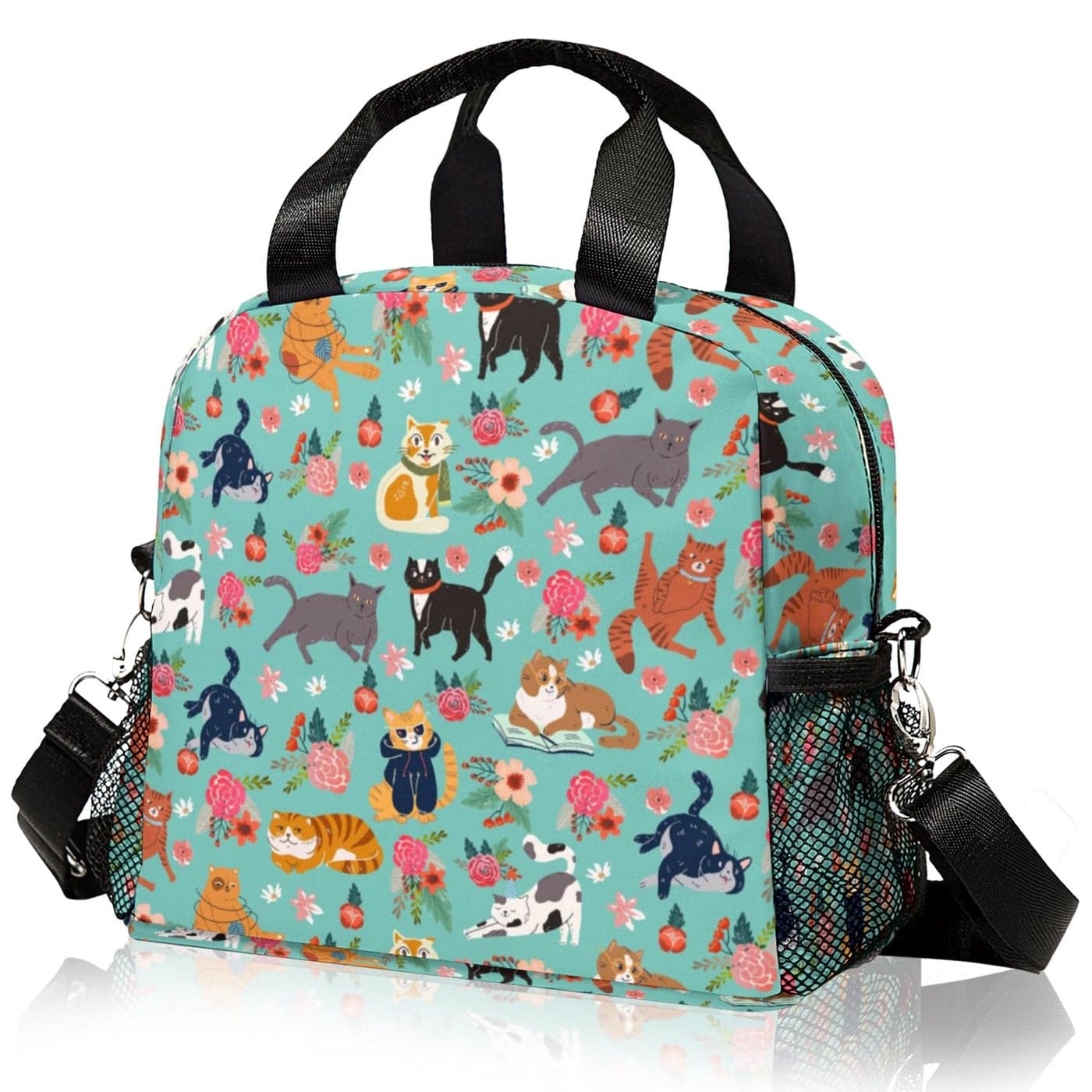 WOBAGMEN Lunch box KidsInsulated Cat Lunch Bag Cute Small Lunch Totebag Reusable Leakproof Lunch Bag With Shoulder Strap for Girls Boys Women School Work Picnic