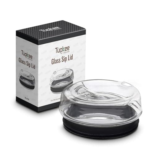 Tupkee Glass Sip Lid Black - Replacement Double Wall Glass Tumbler, 14oz & 8oz Hand Blown Travel Mug