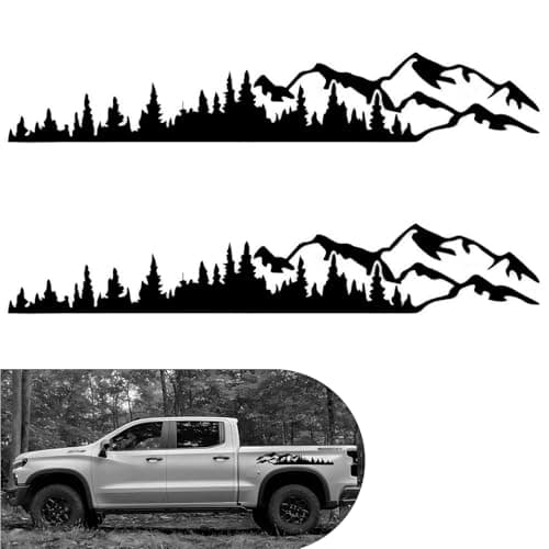 MOXRUQ 2 PCS Car Mountains Tree Vinyl Decals 328Ft056Ft Auto Mountain Tree Forest Graphic Stickers Decoration for Car Body Door Side Truck Tailgate Universal for Most Cars Black