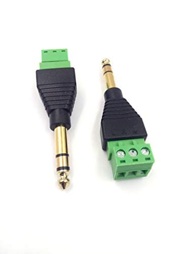 Haokiang 6.35mm Audio Video TRS Stereo Male to 3 Pin Screw Terminal Female AUX Headphone Balum Converter Adapter (2-Pack) (6.35 M/AV TRS)