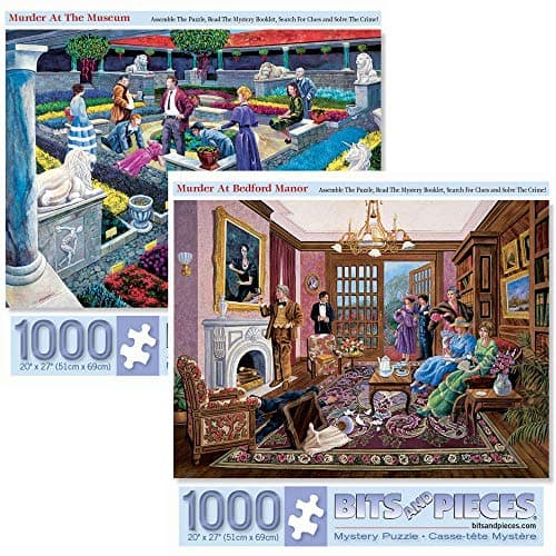 Bits and Pieces Value Set of Two 1000 Piece Jigsaw Puzzles for Adults Murder at The Museum Murder at Bedford Manor Mystery Jigsaw Puzzle by Artist Gene Dieckhoner