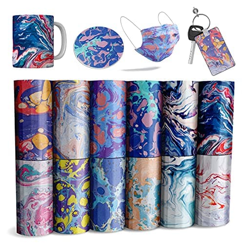 Transfer Sheets 12 Pcs 12x45 Watercolor Marble Pattern Preed Heat Transfer Sublimation Paper for Mug Press Coaster Tote Bag Blanks