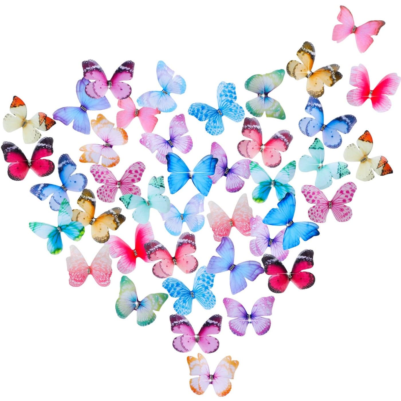 160 Pcs Double Layer Organza Butterfly Appliques Mixed Styles Realistic 3D Fabric Butterflies for DIY Wedding Clothes Decorations