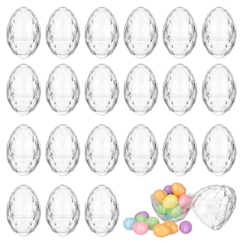 JECOMPRIS 24pcs Fillable Easter Eggs 314x216 Inch Clear Plastic Diamond Eggs Sparkling Party Candy Containers for Easter Hunt Suprise Filling Specific Treats Basket St Transparent