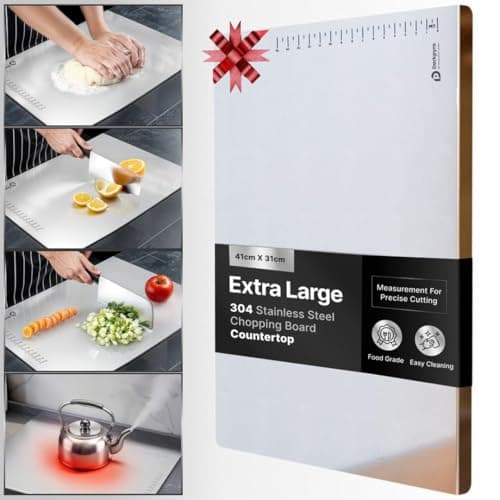 Darkpyro 304 Stainless Steel Chopping Board | Cutting Board with Round Edge| Kitchen Counter Top | Kneading Board for Cutting and Chopping with Lip Bend | 40 X 32 CM