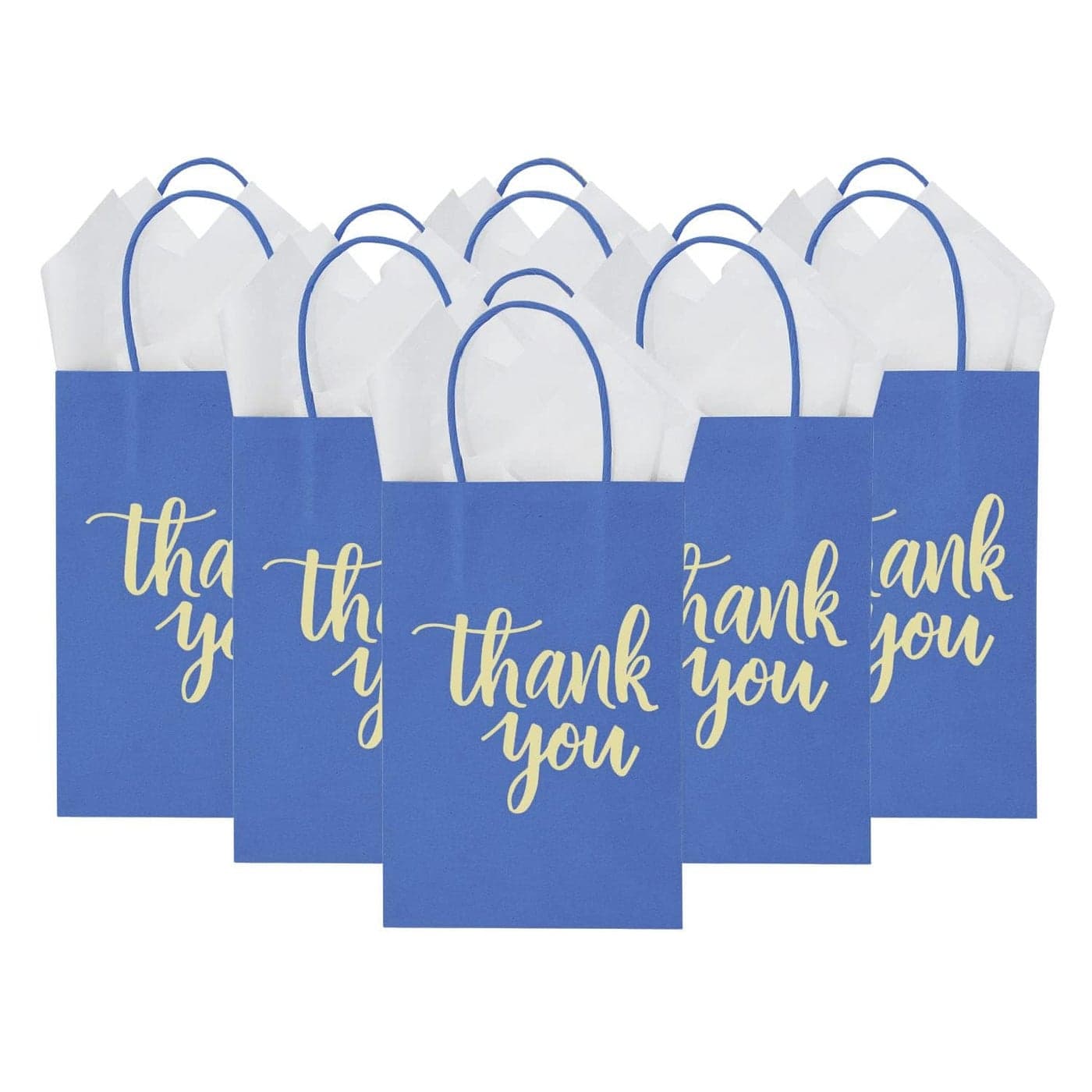 DjinnGlory 50 Pack Small Sized Navy Blue Paper Bags with White Tissue Paper 9x55x315 Thank You Gift Bags with Handles for Boutiques Graduation Wedding Birthday Party Goodies