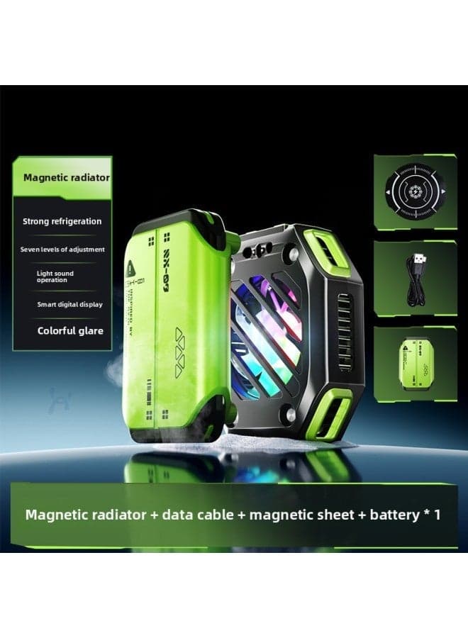 Magnetic Suction Mobile Phone Radiator Water Cooling Fan Game Live Dedicated Ultra-quiet Semiconductor Artifact Wholesale-Color:X111 Refrigeration Radiator-【rechargeable Green】