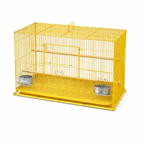 Rizopets Bird Cage, Crate for Rabbit, Parrots and Small Pets with Sliding Tray, 2 Feeding Cup & 2 Perch with Secure Lock (1.5 Feet, Yellow), Metal
